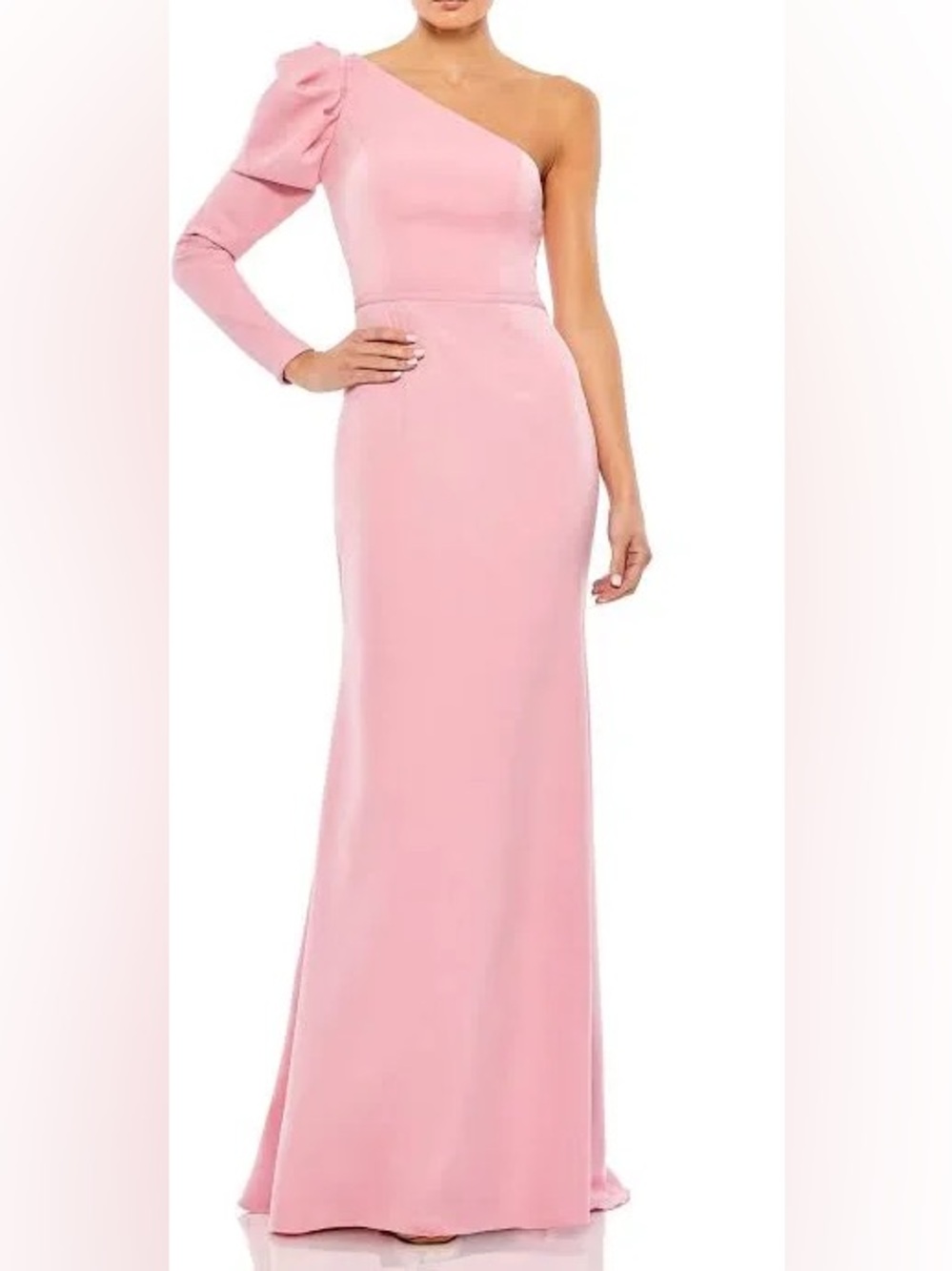 NWT Mac Duggal Sz 8 Rose Pink One-Shoulder Blush Pink Evening Gown